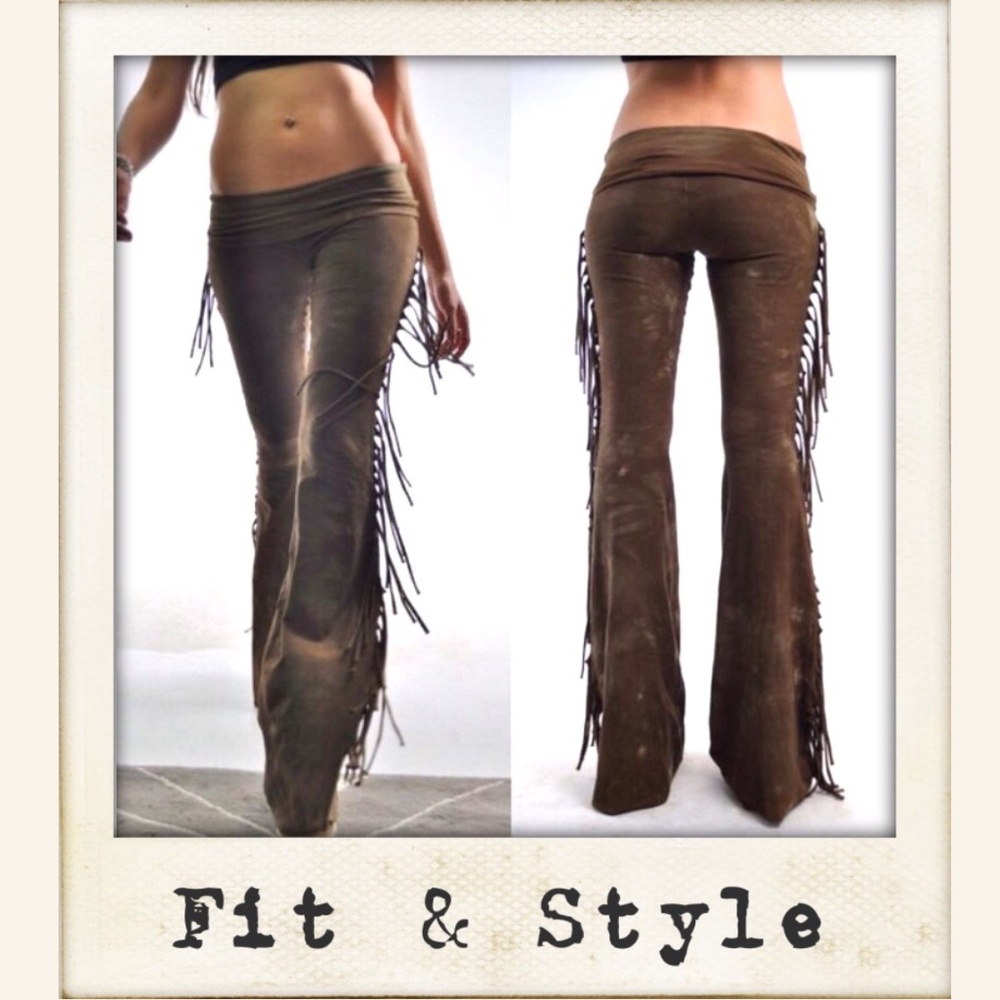 SHORT LENGTH Hip Hugger Fringe Bell Bottoms in SADDLE TIE DYE Sizes XS S M L XL - Picture 8 of 10